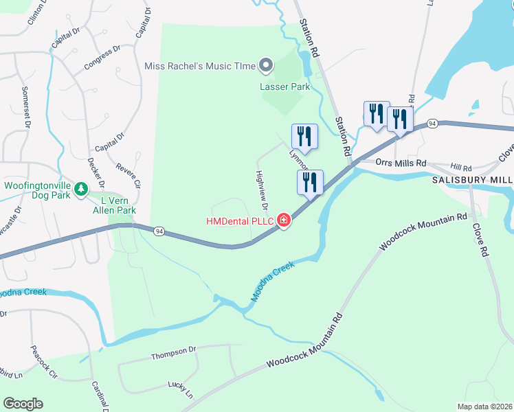 map of restaurants, bars, coffee shops, grocery stores, and more near 17 Highview Drive in Orange County