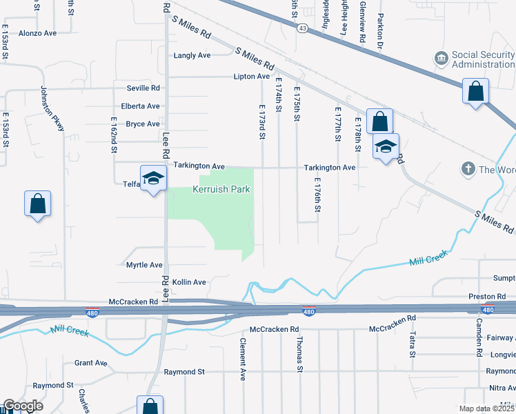 map of restaurants, bars, coffee shops, grocery stores, and more near 4756 East 173rd Street in Cleveland