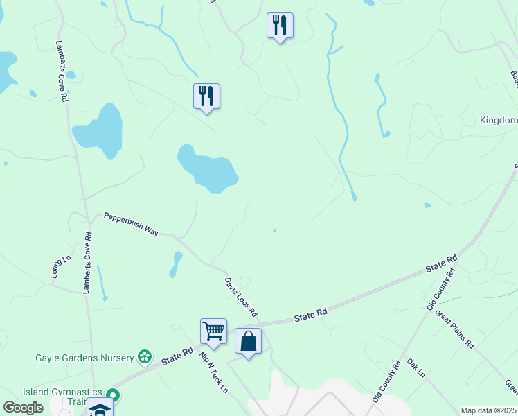 map of restaurants, bars, coffee shops, grocery stores, and more near 30 Ophelia Way in West Tisbury