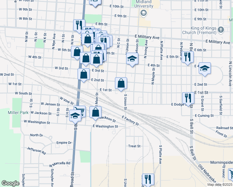 map of restaurants, bars, coffee shops, grocery stores, and more near 78 South C Street in Fremont