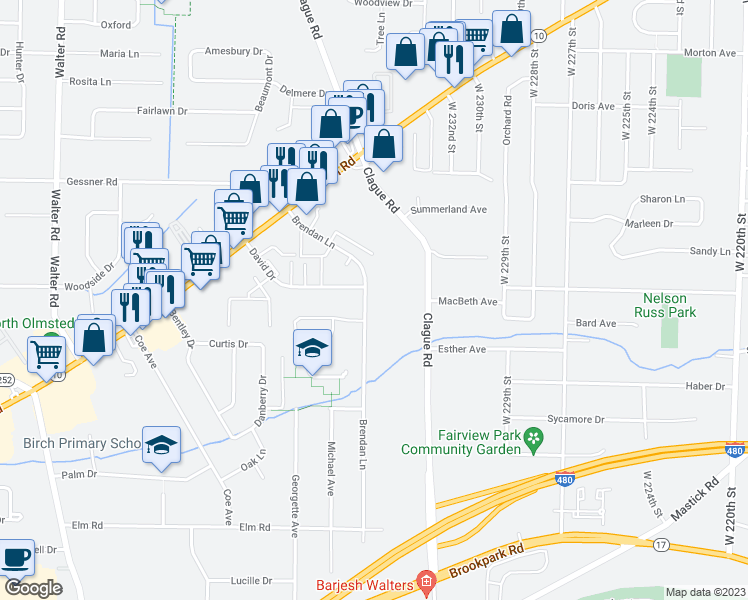 map of restaurants, bars, coffee shops, grocery stores, and more near 4069 Brendan Lane in North Olmsted