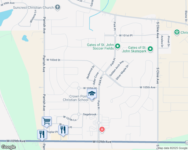 map of restaurants, bars, coffee shops, grocery stores, and more near 10393 Redwood Drive in Saint John