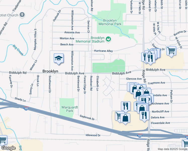 map of restaurants, bars, coffee shops, grocery stores, and more near 4644 Roadoan Road in Brooklyn