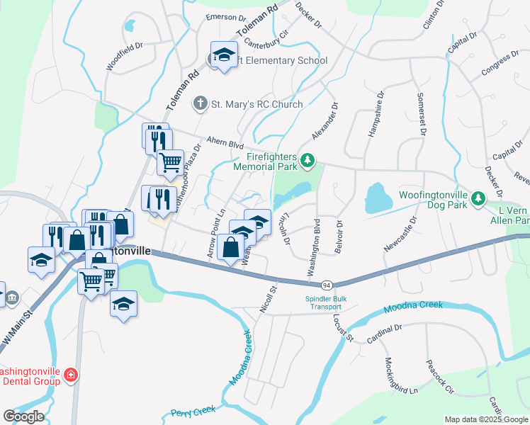 map of restaurants, bars, coffee shops, grocery stores, and more near 49 Matthews Lane in Washingtonville