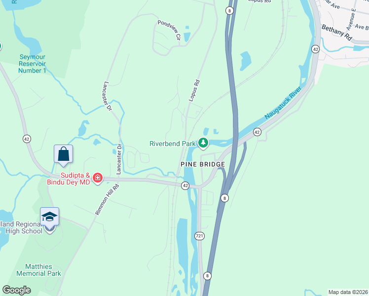 map of restaurants, bars, coffee shops, grocery stores, and more near 452A Lopus Road in Beacon Falls