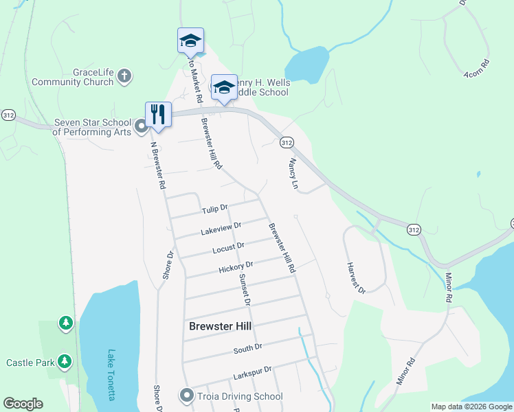 map of restaurants, bars, coffee shops, grocery stores, and more near 448 Brewster Hill Road in Brewster