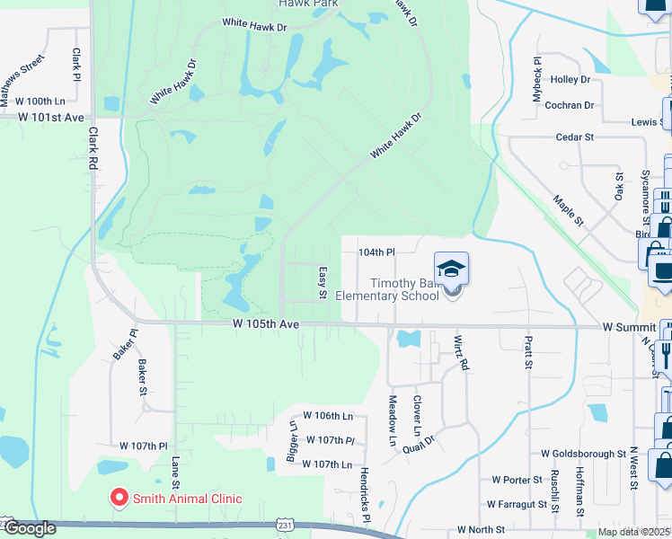 map of restaurants, bars, coffee shops, grocery stores, and more near 1030 Easy Street in Crown Point