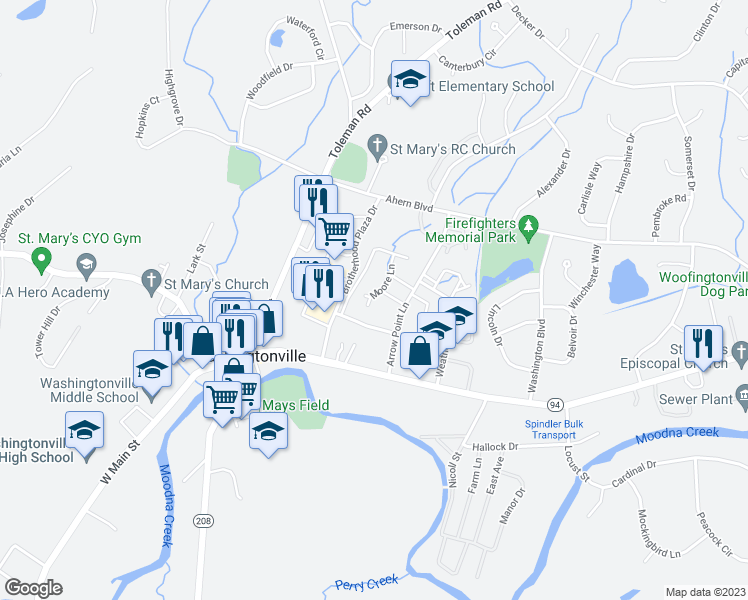 map of restaurants, bars, coffee shops, grocery stores, and more near 31 Moore Lane in Washingtonville