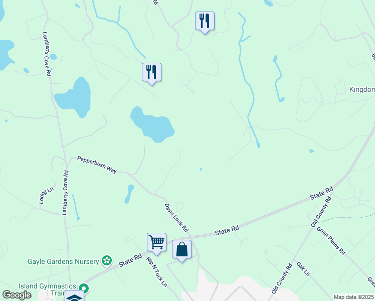 map of restaurants, bars, coffee shops, grocery stores, and more near 30 Ophelia Way in West Tisbury