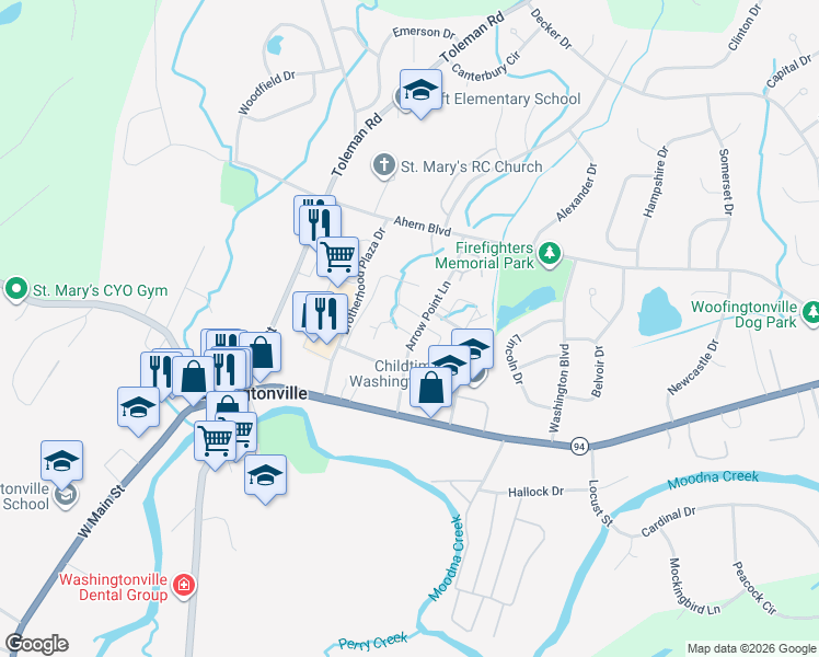 map of restaurants, bars, coffee shops, grocery stores, and more near 27 Moore Lane in Washingtonville