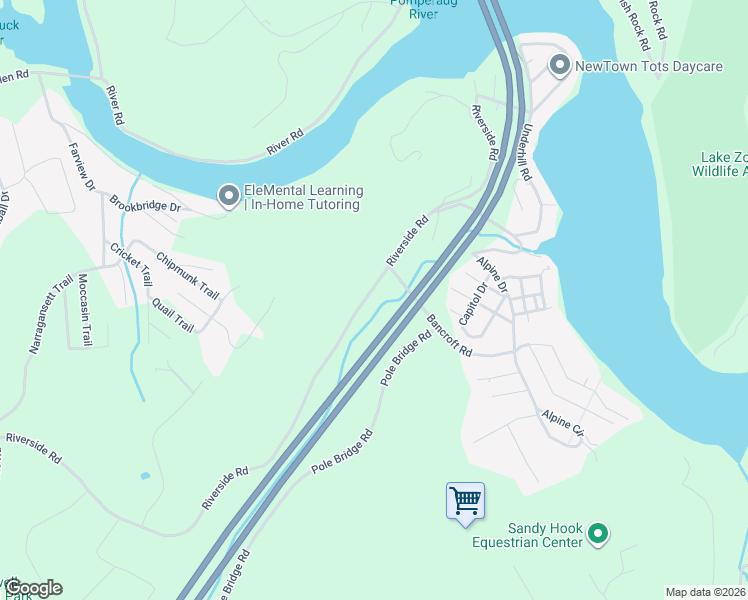 map of restaurants, bars, coffee shops, grocery stores, and more near 110 Riverside Road in Newtown