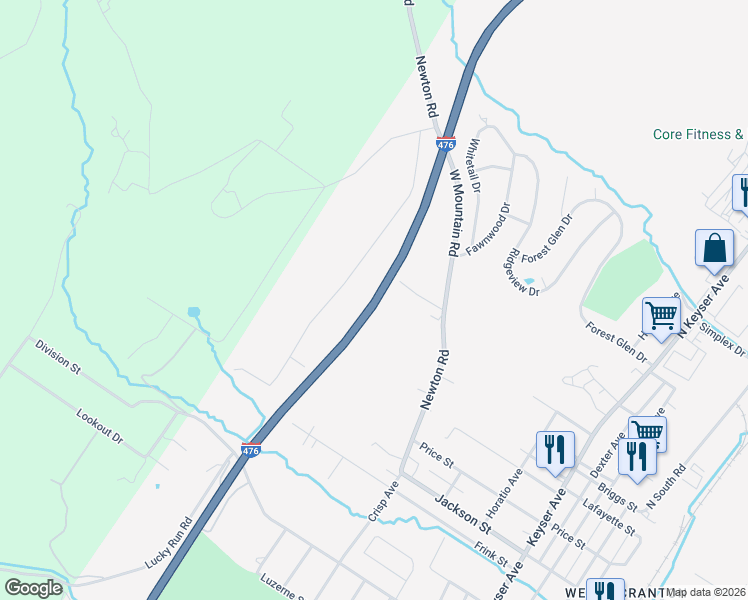 map of restaurants, bars, coffee shops, grocery stores, and more near Pennsylvania Turnpike Northeast Ext in Scranton