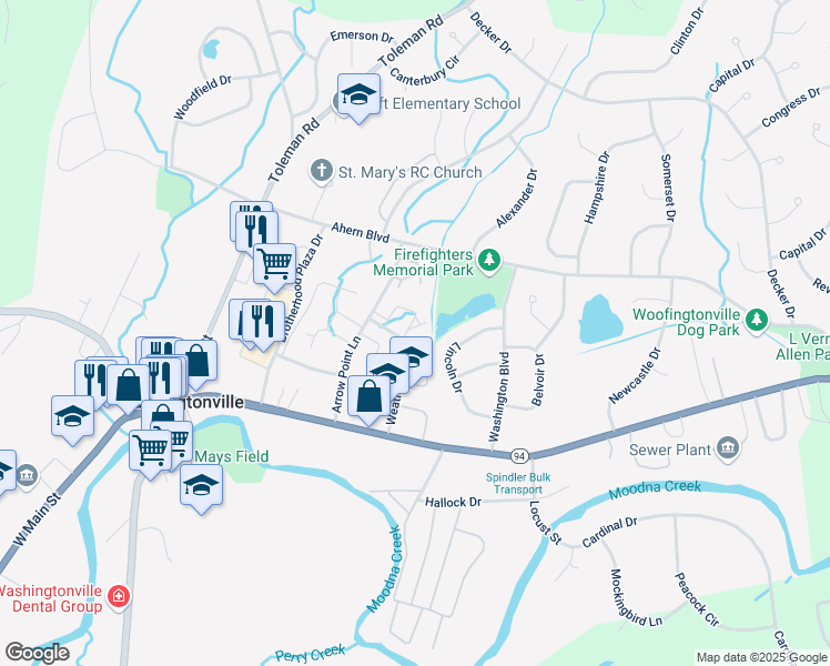 map of restaurants, bars, coffee shops, grocery stores, and more near 49 Matthews Lane in Washingtonville