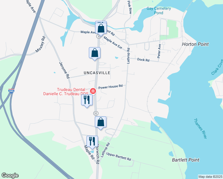 map of restaurants, bars, coffee shops, grocery stores, and more near 23 Power House Road in Montville
