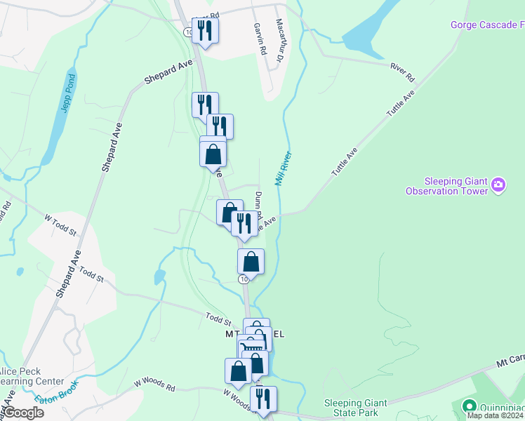 map of restaurants, bars, coffee shops, grocery stores, and more near 21 Dunn Road in Hamden