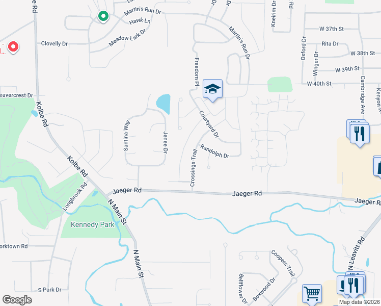 map of restaurants, bars, coffee shops, grocery stores, and more near 4630 Crossings Trail in Lorain