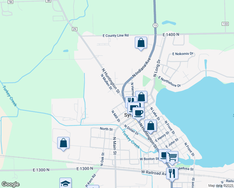map of restaurants, bars, coffee shops, grocery stores, and more near 1009 North Huntington Street in Syracuse