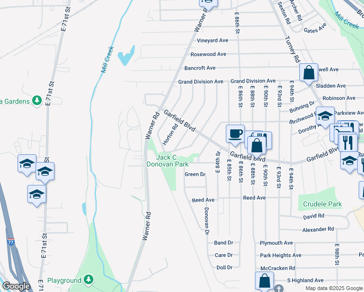 map of restaurants, bars, coffee shops, grocery stores, and more near 4798 Rockwood Road in Garfield Heights
