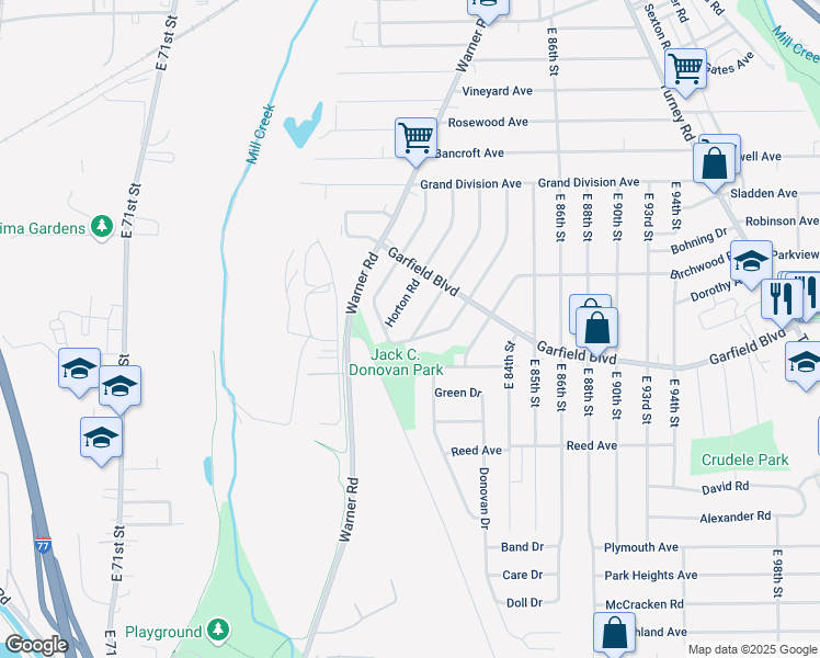 map of restaurants, bars, coffee shops, grocery stores, and more near 4780 Burleigh Road in Garfield Heights