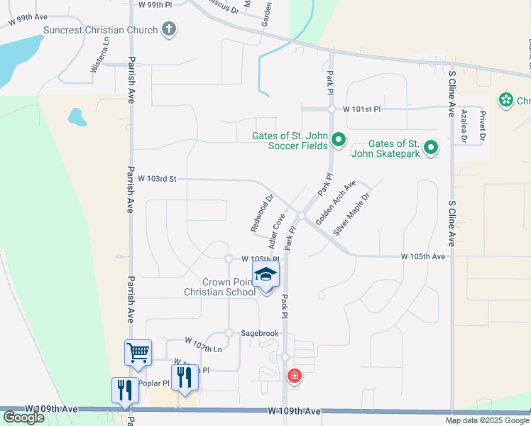 map of restaurants, bars, coffee shops, grocery stores, and more near 10393 Redwood Drive in Saint John