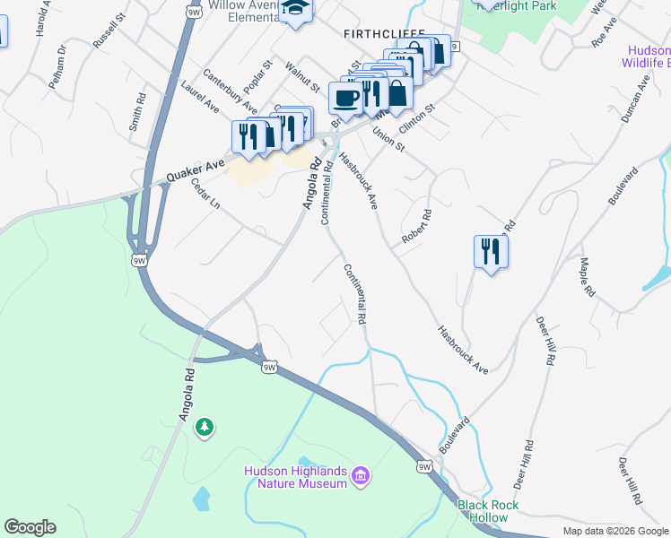 map of restaurants, bars, coffee shops, grocery stores, and more near 5 Golf Stream Drive in Cornwall