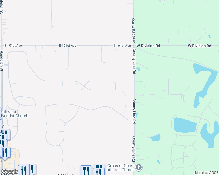 map of restaurants, bars, coffee shops, grocery stores, and more near 9270 Doubletree Dr N in Crown Point