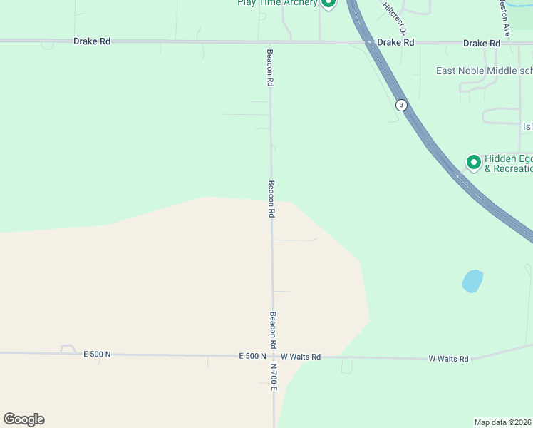 map of restaurants, bars, coffee shops, grocery stores, and more near 1366 Beacon Road in Kendallville