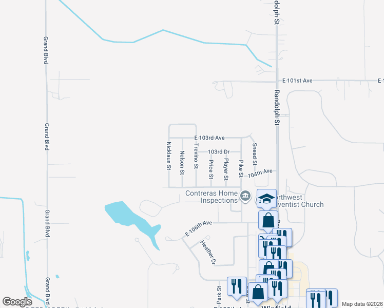 map of restaurants, bars, coffee shops, grocery stores, and more near 10332 Trevino Street in Crown Point