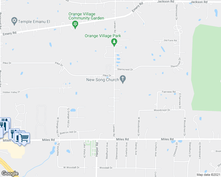 map of restaurants, bars, coffee shops, grocery stores, and more near 4780 Lander Road in Chagrin Falls