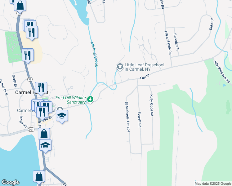 map of restaurants, bars, coffee shops, grocery stores, and more near 86 Fair Street in Carmel Hamlet