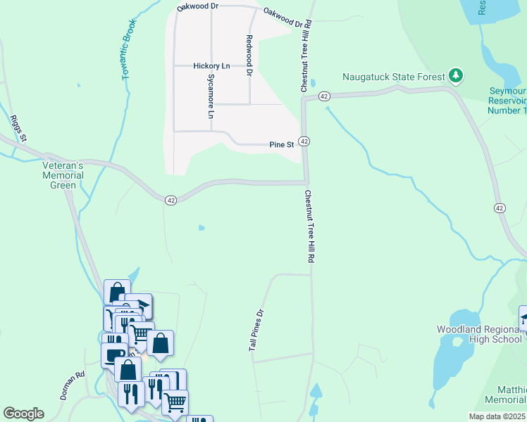 map of restaurants, bars, coffee shops, grocery stores, and more near 118 Chestnut Tree Hill Road in Oxford