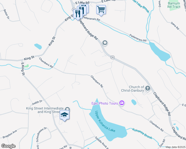 map of restaurants, bars, coffee shops, grocery stores, and more near 97 Chambers Road in Danbury