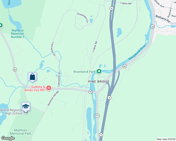 map of restaurants, bars, coffee shops, grocery stores, and more near 452A Lopus Road in Beacon Falls
