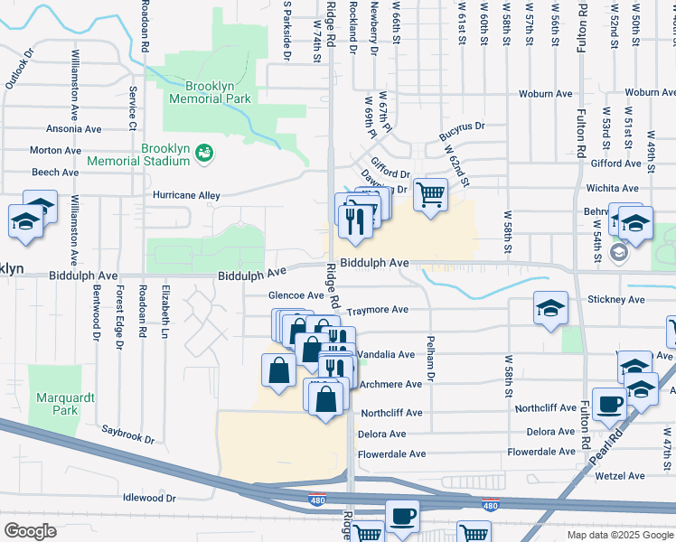 map of restaurants, bars, coffee shops, grocery stores, and more near 4647 Ridge Road in Brooklyn