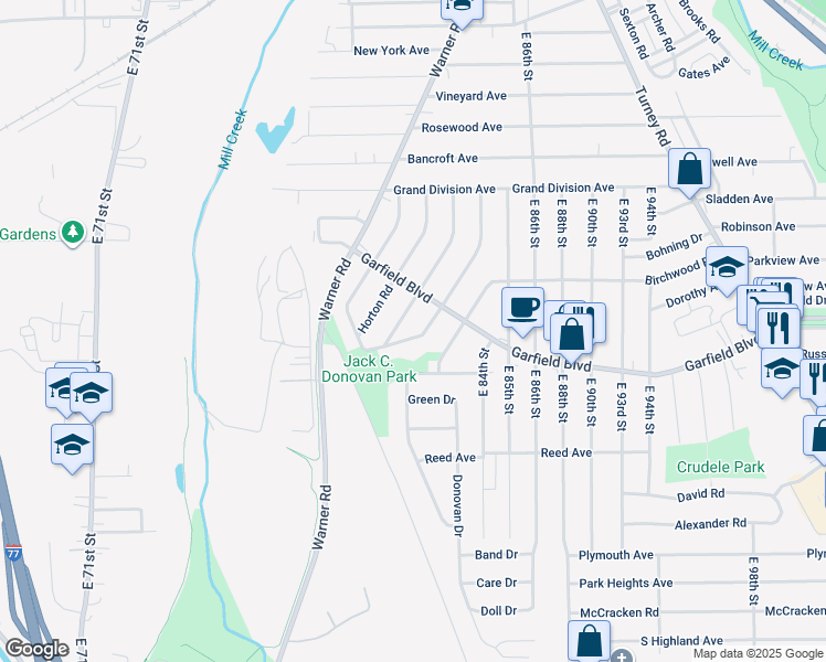map of restaurants, bars, coffee shops, grocery stores, and more near 4786 Rockwood Road in Garfield Heights