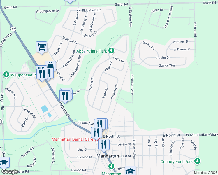 map of restaurants, bars, coffee shops, grocery stores, and more near 25255 Bann Street in Manhattan