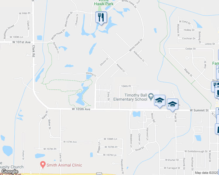 map of restaurants, bars, coffee shops, grocery stores, and more near 1030 Easy Street in Crown Point