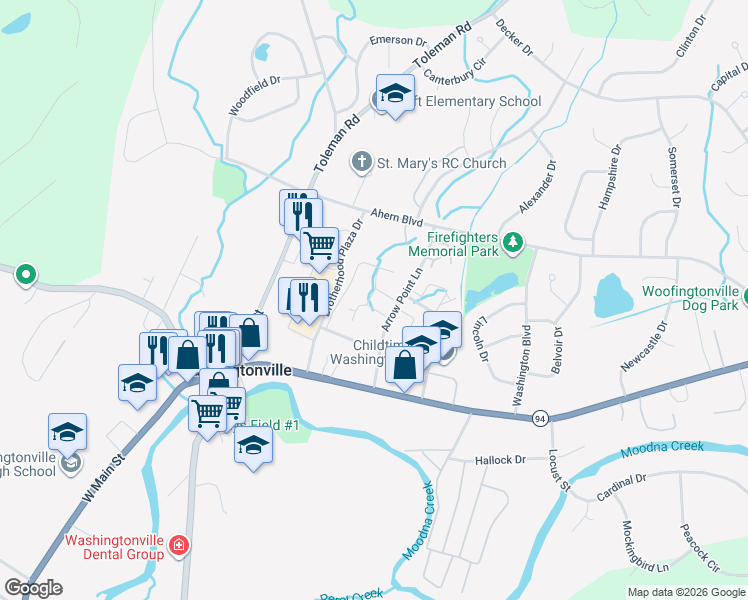 map of restaurants, bars, coffee shops, grocery stores, and more near 27 Moore Lane in Washingtonville