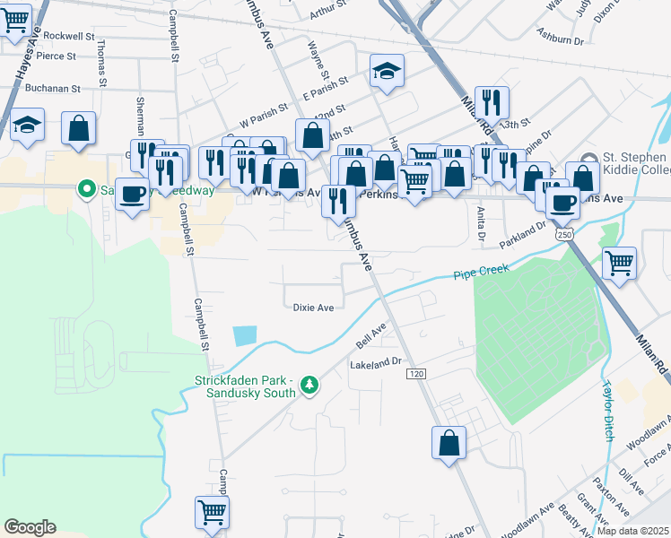 map of restaurants, bars, coffee shops, grocery stores, and more near 2603 Tremper Avenue in Sandusky