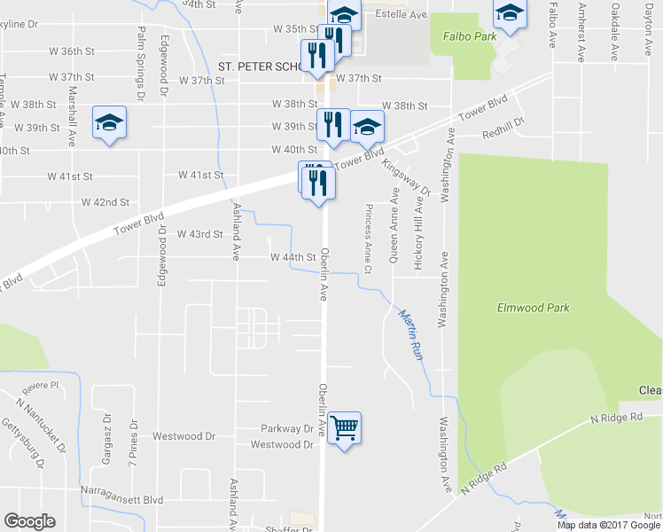 map of restaurants, bars, coffee shops, grocery stores, and more near 4469 Oberlin Avenue in Lorain