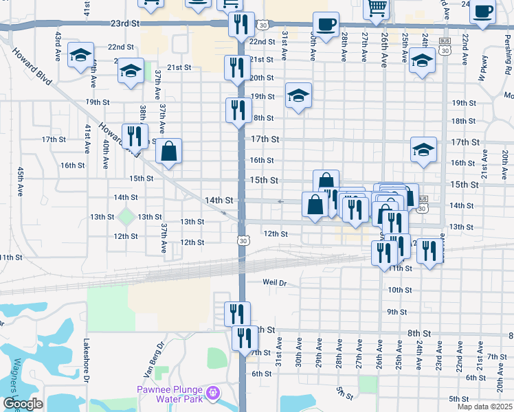 map of restaurants, bars, coffee shops, grocery stores, and more near 1301-1399 32nd Ave in Columbus