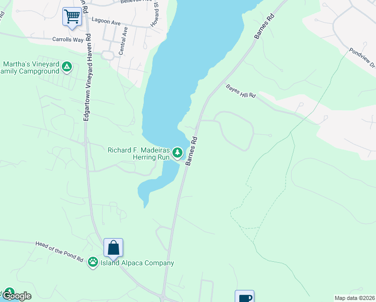 map of restaurants, bars, coffee shops, grocery stores, and more near 419 Barnes Road in Oak Bluffs