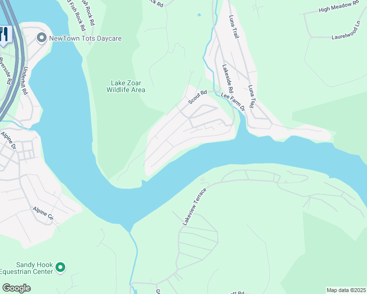 map of restaurants, bars, coffee shops, grocery stores, and more near 245 Lakemere Drive in Southbury