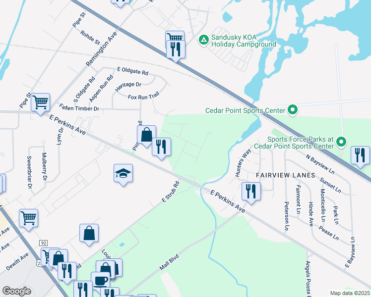 map of restaurants, bars, coffee shops, grocery stores, and more near 2015 East Perkins Avenue in Sandusky