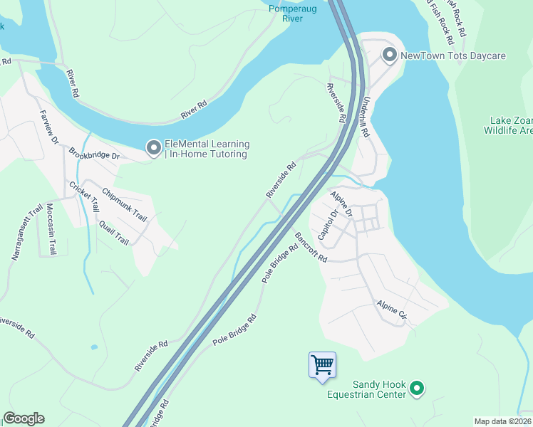 map of restaurants, bars, coffee shops, grocery stores, and more near 110 Riverside Road in Newtown