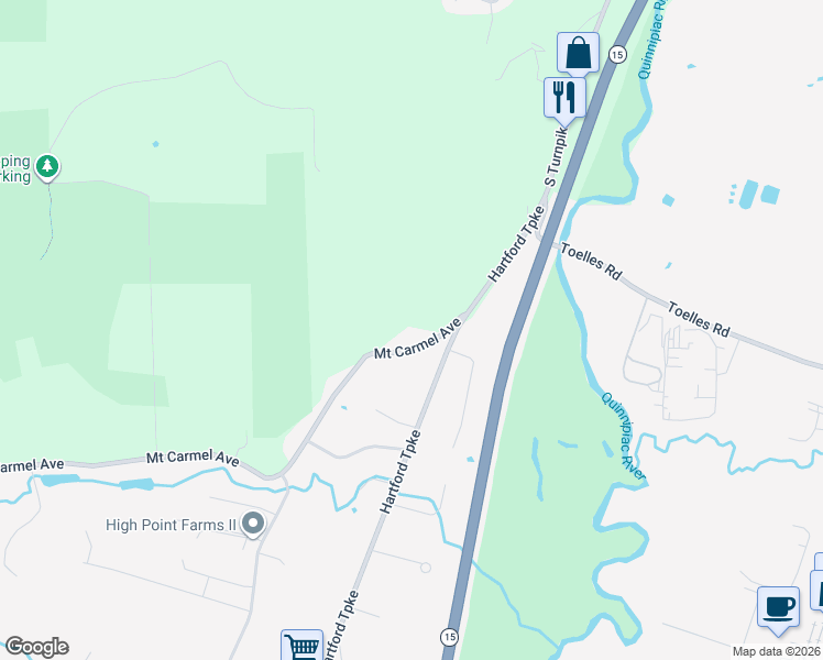 map of restaurants, bars, coffee shops, grocery stores, and more near 1450 Mount Carmel Avenue in Hamden