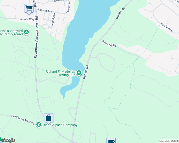 map of restaurants, bars, coffee shops, grocery stores, and more near 419 Barnes Road in Oak Bluffs