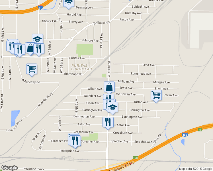 map of restaurants, bars, coffee shops, grocery stores, and more near in Cleveland