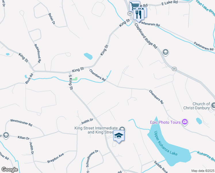 map of restaurants, bars, coffee shops, grocery stores, and more near 14 Douglas Drive in Danbury