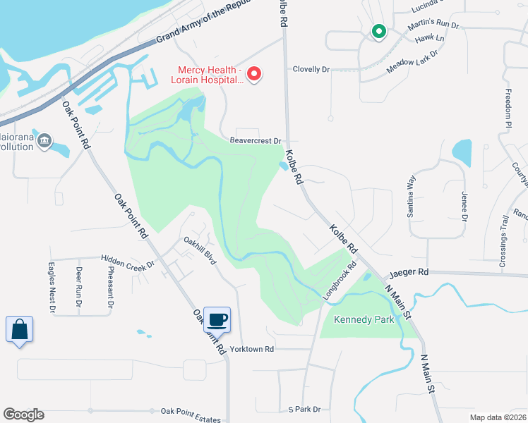 map of restaurants, bars, coffee shops, grocery stores, and more near 4234 Oakcrest Drive in Lorain